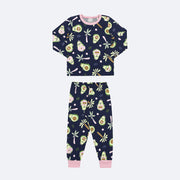 Pijama Infantil Alakazoo Abacate Marinho - frente do pijama estampado avocado