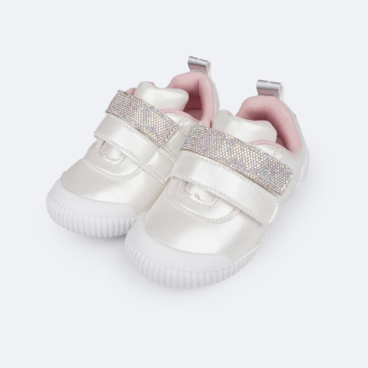 Tênis Infantil Feminino Pampili Yuyu Manta de Strass Branco