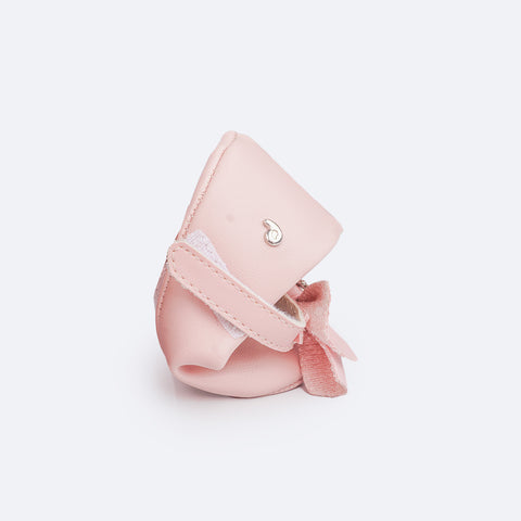 Sapato de Bebê Pampili Nina Laço Coração de Strass Rosa Glacê - sapato flexível