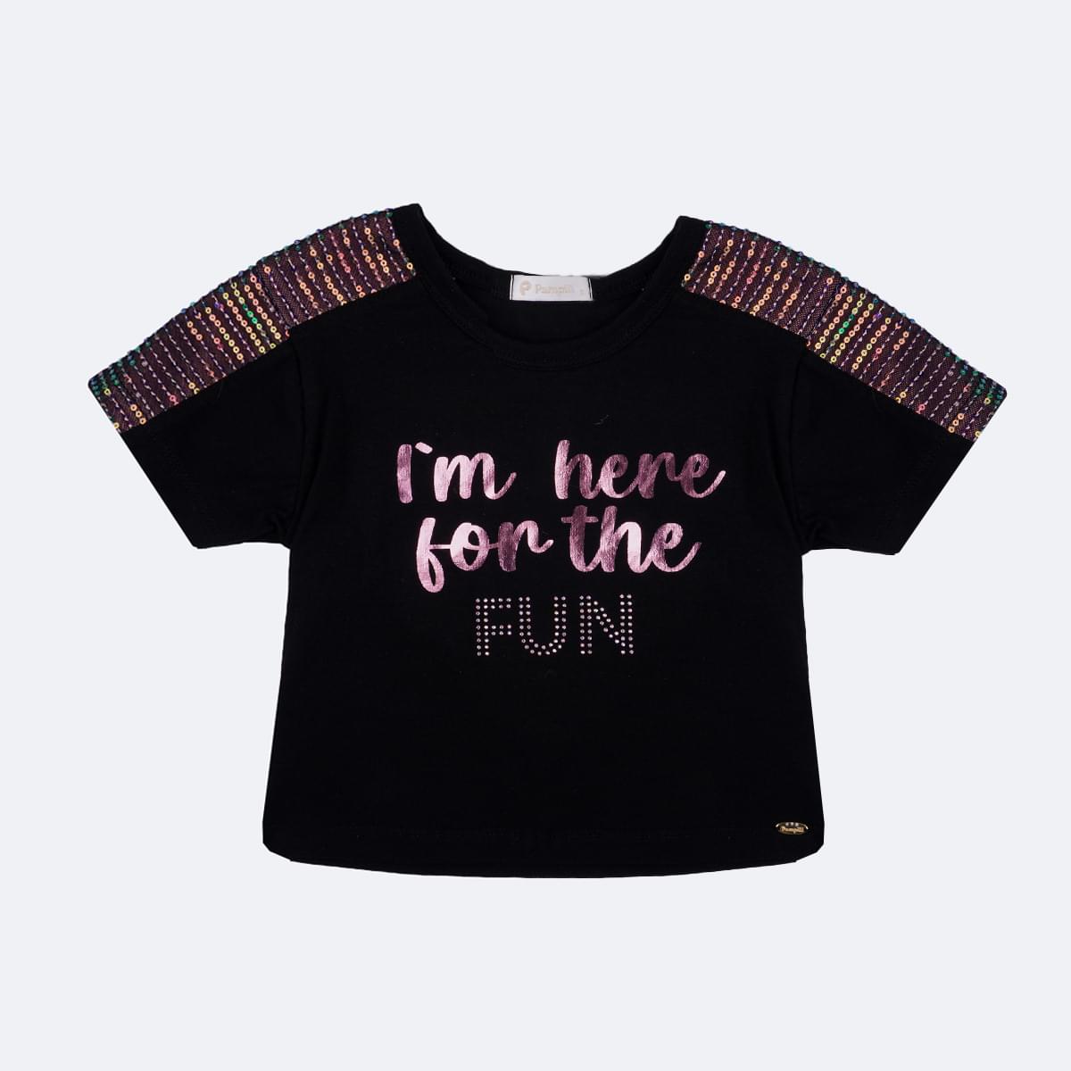 Camiseta Infantil Pampili Paetê Irisado Preta - frente da camiseta