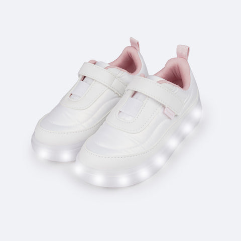 Tênis de Led Infantil Pampili Sneaker Luz Matelassê Comfy Branco