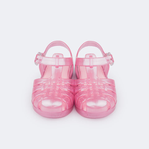 Sandália Infantil Pampili Full Plastic Mini Valen Cintilante Rosa Chiclete - frente da sandália
