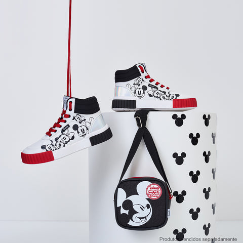 Tênis Cano Médio Feminino Tweenie Liriah Mickey Minnie Branco e Preto - tênis e bolsa feminina