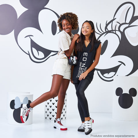 Tênis Cano Médio Feminino Tweenie Liriah Mickey Minnie Branco e Preto - coleção tênis personagens disney