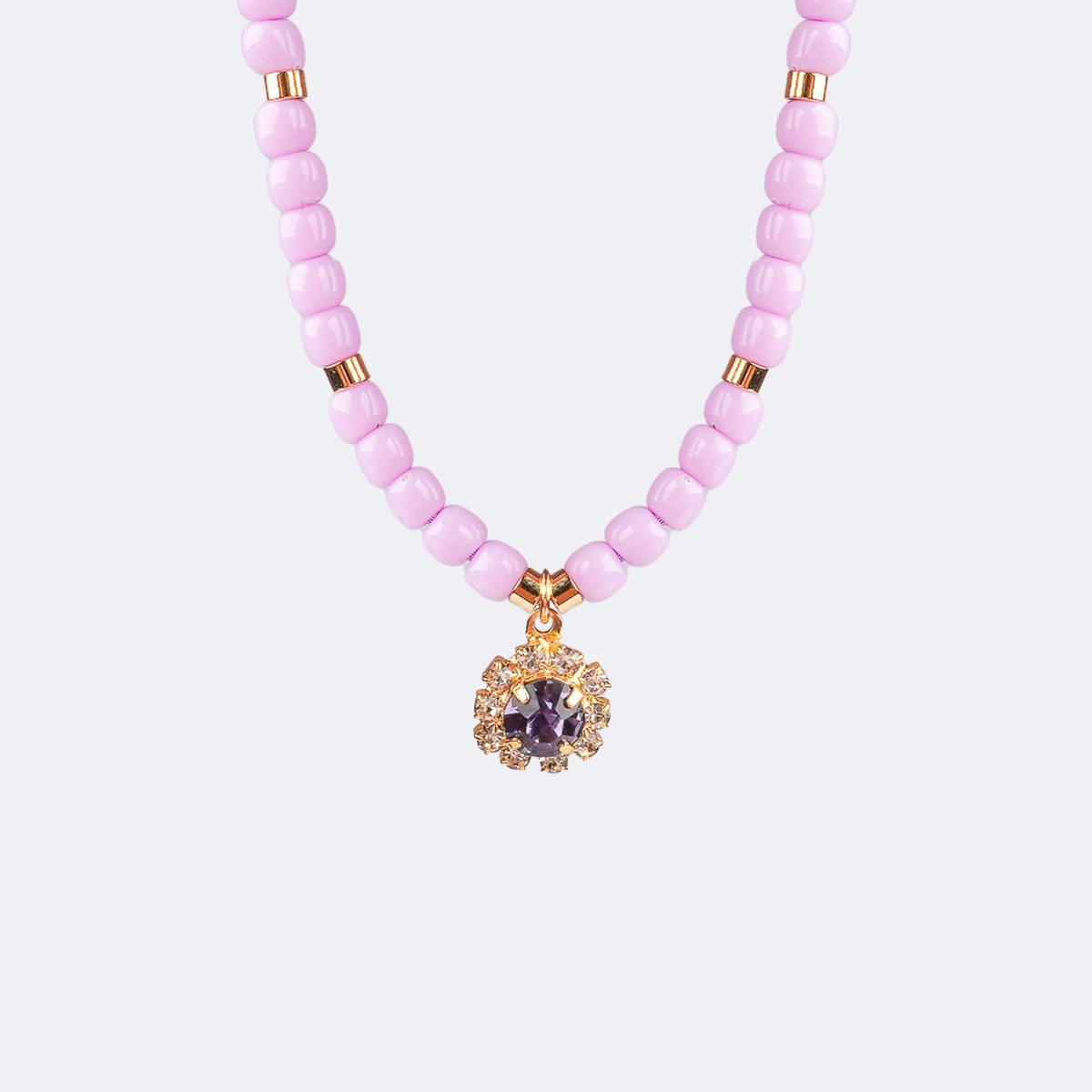 Colar Choker Infantil Pampili Flor Strass Lilás - colar de miçangas lilás