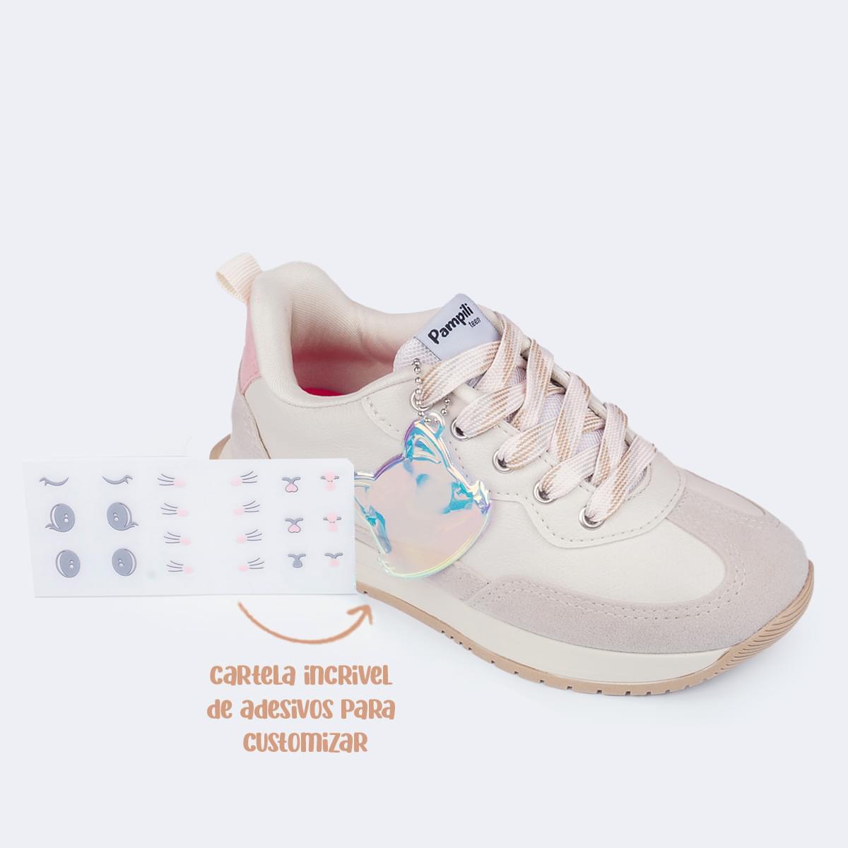 Tênis Infantil Feminino Zeal com Chaveiro Personalizado Bege