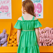 Vestido Infantil Kukiê Ombro a Ombro Verde - costas do vestido