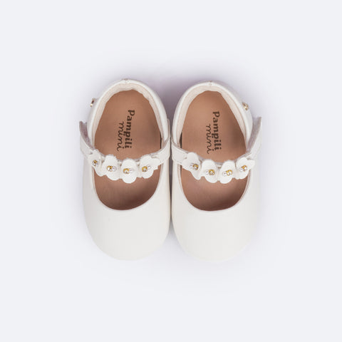 Sapato de Bebê Pampili Nina Flores Branco - superior do sapato