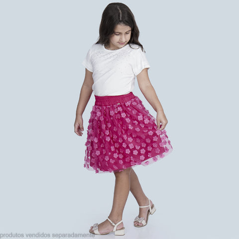 Saia de Tule Infantil Pampili Flores Pink