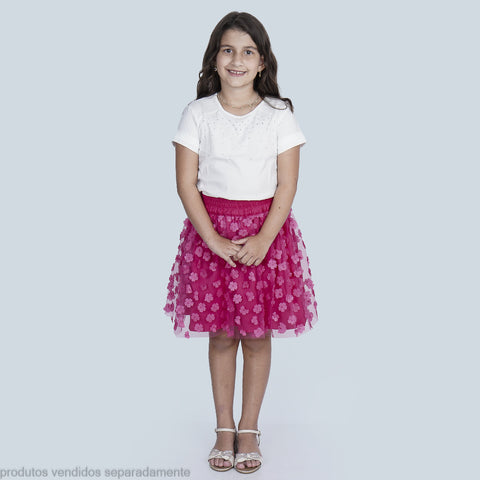 Saia de Tule Infantil Pampili Flores Pink