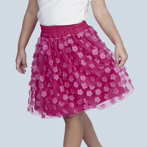 Saia de Tule Infantil Pampili Flores Pink