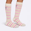 Meia Infantil Feminina 3/4 Pampili Lúdica Listras Marfim e Rosa