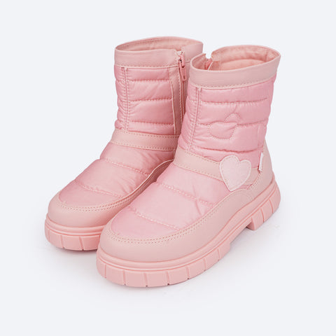 Bota Coturno Feminina Pampili Lucky Comfy Coração Glitter Rosa Glace - parte da frente da bota infantil