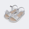 Sandália Infantil Pampili Mili Tiras e Laços com Strass Prata