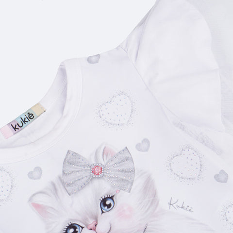 Conjunto Infantil Kukiê Gatinha Branco - detalhes em strass do conjunto