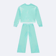 Conjunto Infantil Kukiê Moletom Blusa Boxy e Calça Wide Leg Verde Água- conjunto infantil