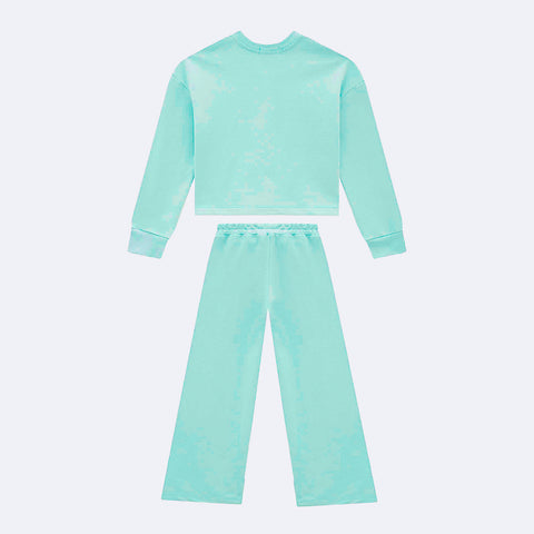 Conjunto Infantil Kukiê Moletom Blusa Boxy e Calça Wide Leg Verde Água- conjunto infantil