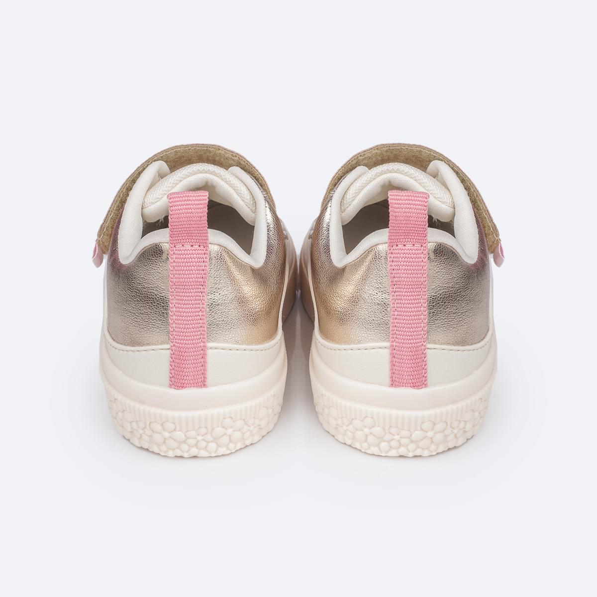 Tênis Infantil Feminino Pampili Yumi Velcro Duplo Dourado - traseira do tênis dourado