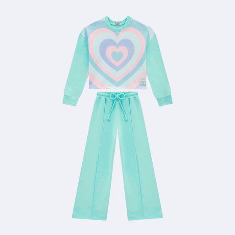 Conjunto Infantil Kukiê Moletom Blusa Boxy e Calça Wide Leg Verde Água - moletom infantil feminino