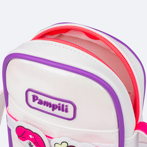 Bolsa Infantil Pampili Pets Branca e Colorida - abertura da bolsa em zíoer