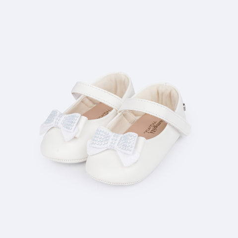 Sapato de Bebê Pampili Nina Momentos Especiais Laço Strass Branco - sapato branco para bebê