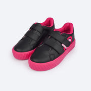 Tênis Infantil Feminino Pampili Bless Coração Comfy Preto e Pink - tênis infantil com velcro