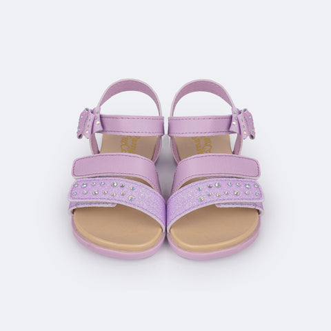 Sandália Papete Infantil Mini Fly Glitter Brilho Lilac - frente da papete calce fácil