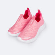 Tênis Infantil Feminino Pampili Gabi Comfy Ultra Leve Rosa Neon e Prata - frente do tenis confortável