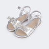 Sandália Infantil Feminina Mili Lacinho Strass Prata