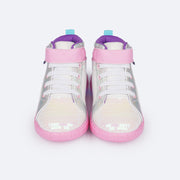 Tênis de Led Cano Médio Infantil Pampili Sneaker Luz Paetê Branco - frente tênis branco