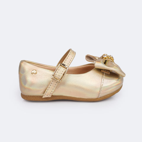 Sapato Infantil Pampili Mini Angel Strass Dourado Holográfico - sapatilha infantil feminina