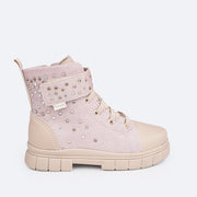 Bota Coturno Feminina Pampili Lucky Glitter e Strass Bege