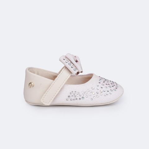 Sapato de Bebê Pampili Nina Degradê Glitter e Strass Nude - lateral com velcro