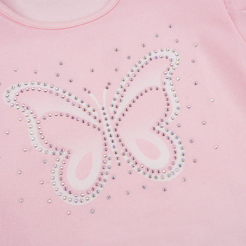 Camiseta Infantil Pampili Borboleta com Strass Rosa - estampa de borboleta com strass