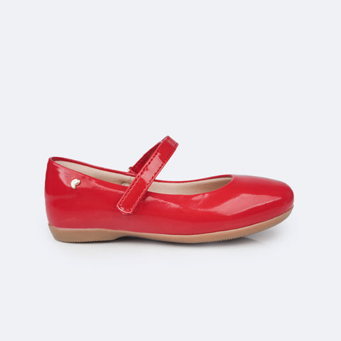 Sapatilha Infantil Pampili Bailarina Tira com Velcro Verniz Vermelho Peper