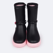 Bota Infantil Feminina Pampili Candy Miçangas Preta e Rosa Neon