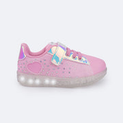 Tênis de Led Infantil Pampili Sneaker Seja Luz Glitter Strass Rosa Bale