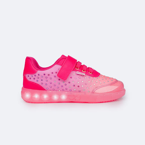 Tênis de Led Infantil Pampili Sneaker Luz Pink e Coral - Vem com Pulseira