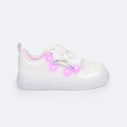 Tênis de Led Infantil Pampili Sneaker Luz Calce Fácil Laço Branco