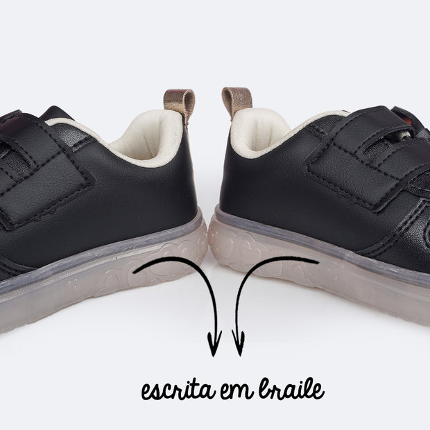 Tênis de Led Infantil Pampili Sneaker Luz Calce Fácil Laço Preto