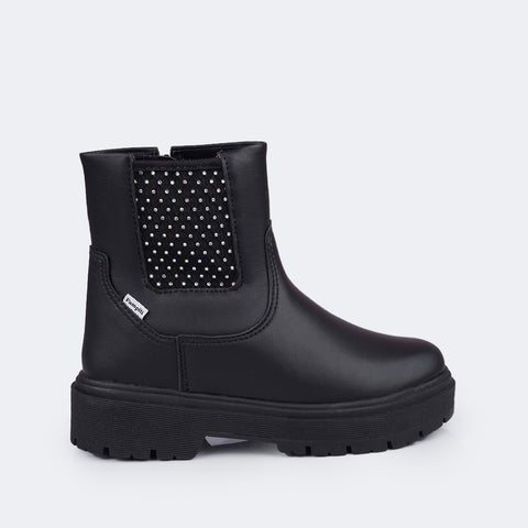 Bota Infantil Feminina Duda Tela Strass Preta