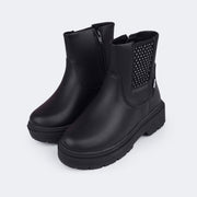 Bota Infantil Feminina Duda Tela Strass Preta