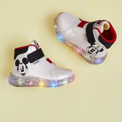 Tênis de Led Infantil Pampili Branco Mickey Mouse e Minnie Mouse © DISNEY