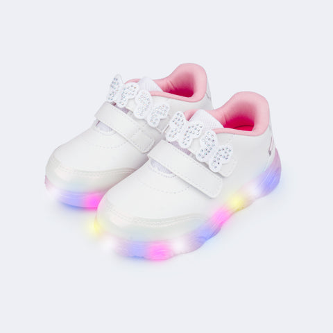 Tênis de Led Infantil Feminino Liz Luz Borboletas Branco