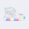 Tênis de Led Infantil Pampili Liz Luz Recortes Branco Prata