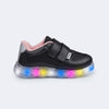 Tênis de Led Infantil Pampili Liz Luz Telado Preto