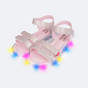 Sandália de Led Infantil Pampili Lulli Foil Holográfico Rosê e Rosa