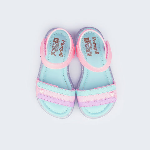 Sandália de Led Infantil Pampili Lulli Coração Perolado Colorida
