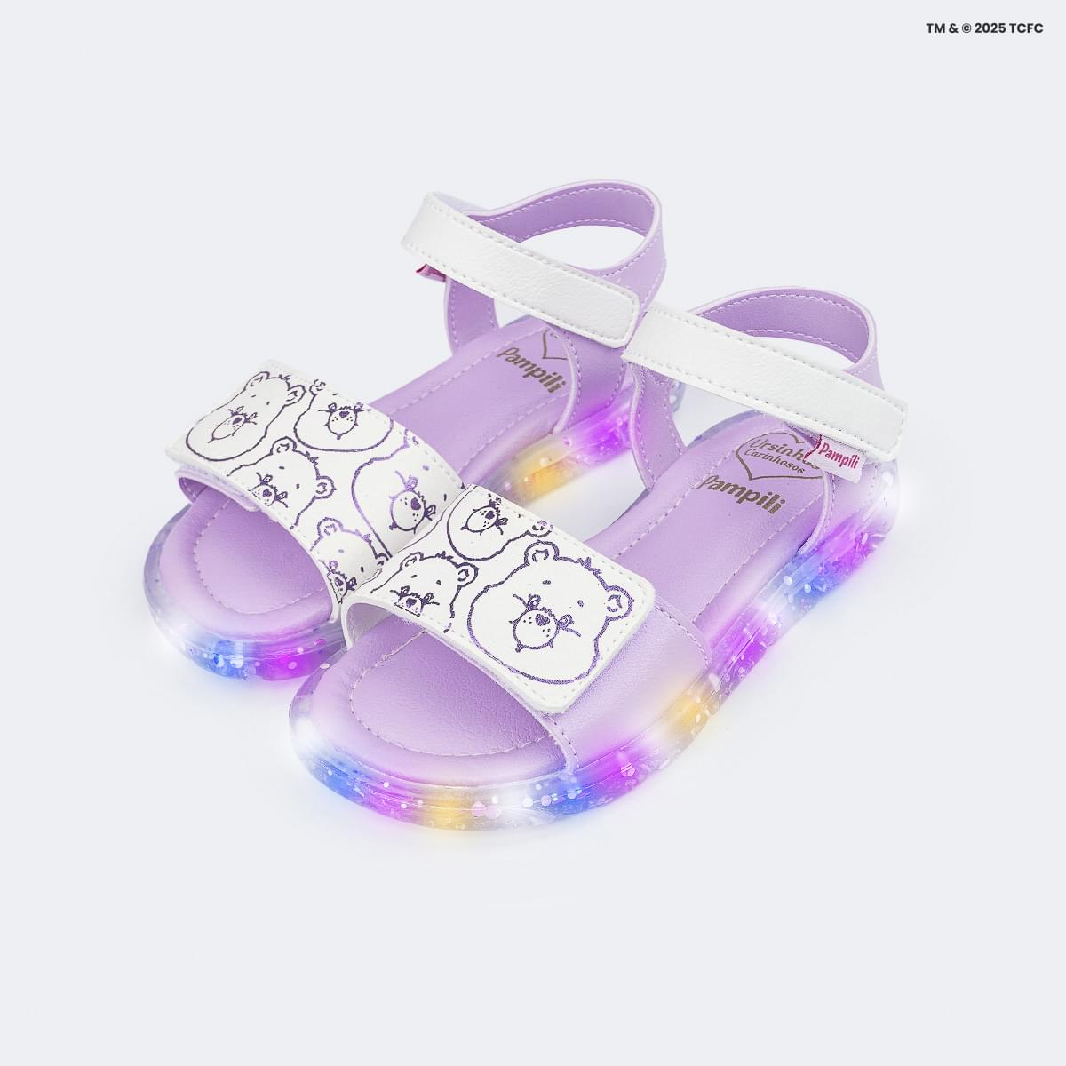 Sandália de Led Infantil Pampili Lulli Ursinhos Carinhosos Lilás