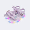 Sandália de Led Infantil Pampili Lulli Coração Holográfico Lilás